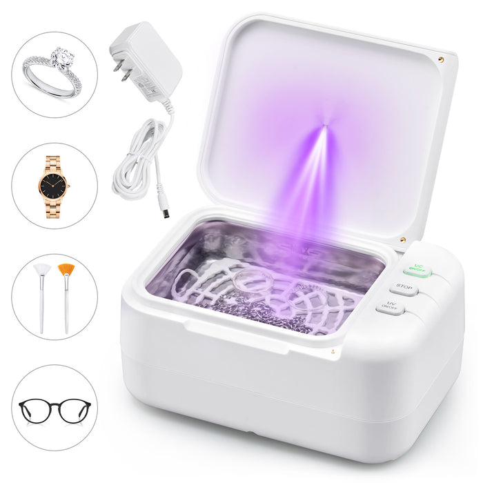 24W Ultrasonic Cleaner with 46kHz, 200mL Capacity, U-VC Light, and 2 Timer Settings for Jewelry, Retainers, Dentures, and Aligners