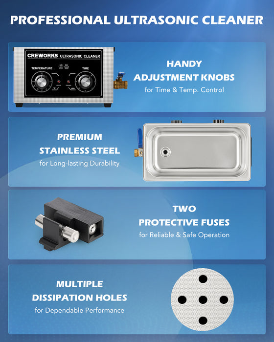 180W Knob Ultrasonic Cleaner with Digital Timer and 300W Heater for Ultrasonic Cleaning 6.5L