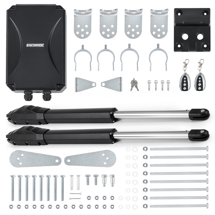 CO-Z Automatic Dual Swing Gate Opener Kit for Double Gates, Electric System for Gates up to 880lb and 20ft, Complete Kit with Remote Control for Driveways and Gardens