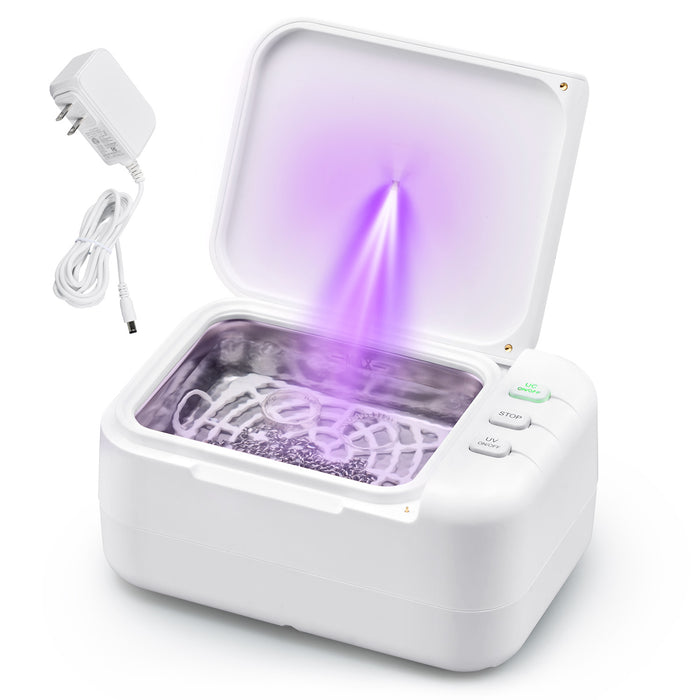 24W Ultrasonic Cleaner with 46kHz, 200mL Capacity, U-VC Light, and 2 Timer Settings for Jewelry, Retainers, Dentures, and Aligners