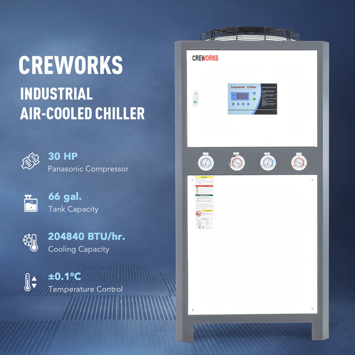 CREWORKS 30HP 20 Ton Air-Cooled Water Chiller with 66 gal. Tank LCD Display 480V