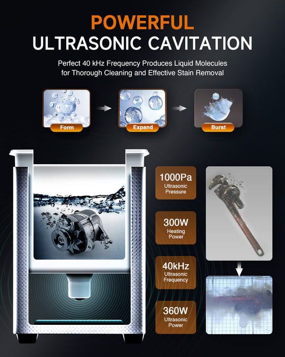 360W Knob Ultrasonic Cleaner with Digital Timer and 300W Heater for Ultrasonic Cleaning 15L