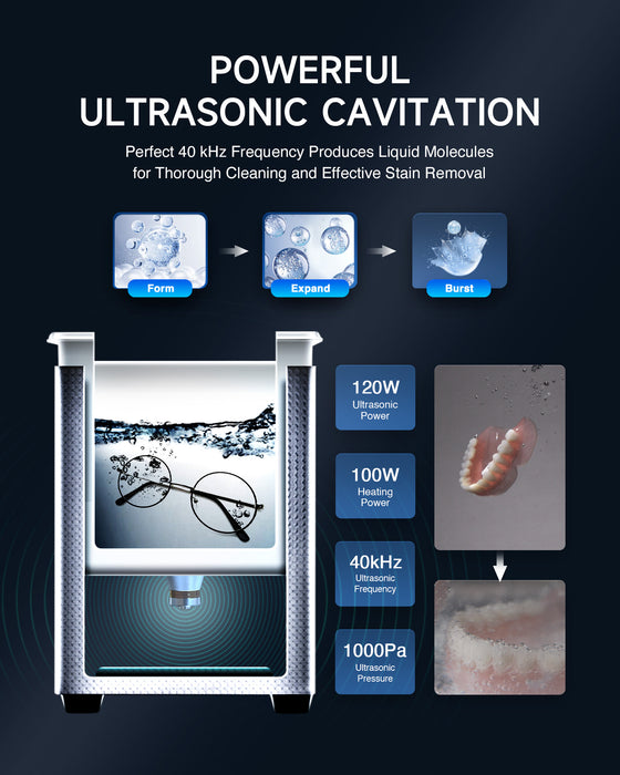 CREWORKS 3L Ultrasonic Cleaning Machine with Heater and Timer, 120W Stainless Steel Ultrasonic Parts Cleaning Machine with Degas & Gentle Modes, Ultrasound Washing Machine for Jewelry Glasses Watch