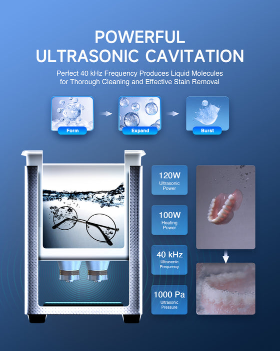 120W Ultrasonic Cleaner with Digital Timer and 100W Heater for Ultrasonic Cleaning 40kHz, 3L