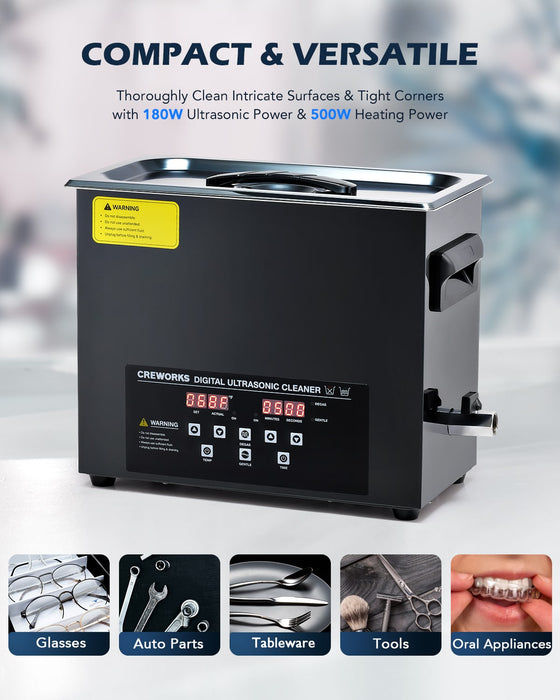 WALFRONT 6L MH‑031S Degassing Ultrasonic Cleaner Portable Ultrasonic  Cleaning Machine Digital Timer 0-80℃ 0-30min Timing Heating 2‑Frequency