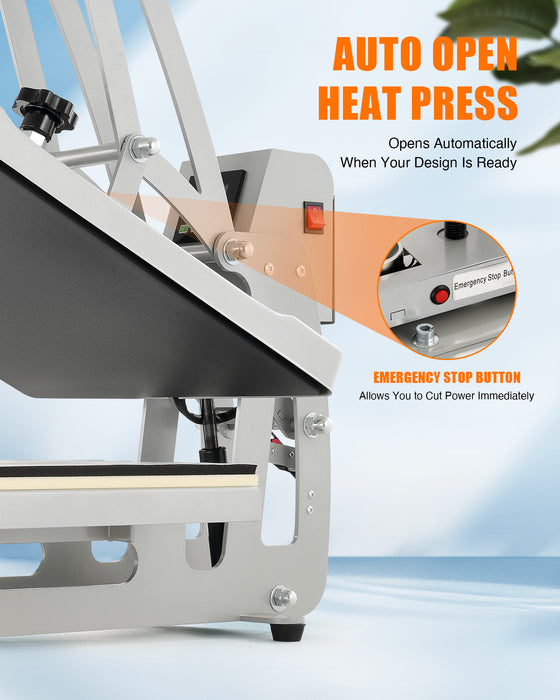 Heat Press Machine 16x20 Auto Open Clamshell T Shirt Press for Clothes Bags More