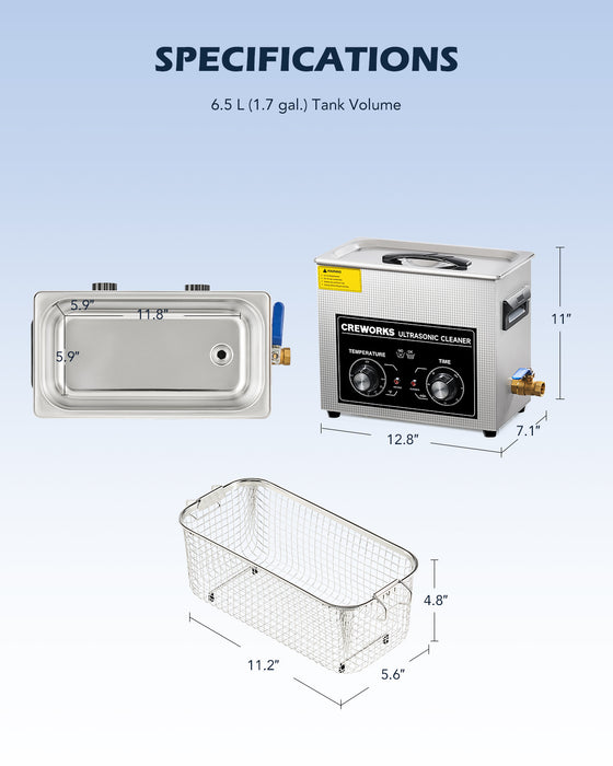 180W Knob Ultrasonic Cleaner with Digital Timer and 300W Heater for Ultrasonic Cleaning 6.5L