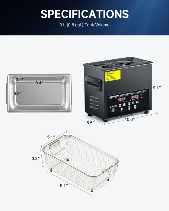 Ultrasonic Cleaning: Professional Ultrasonic Machine with Heater, Timer, and Dual Mode 3L