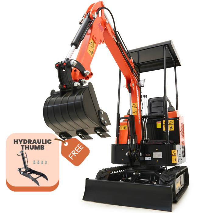 CREWORKS 23 HP 1.3 Ton B&S Engine Mini Excavator with 3262lbf / 14.5KN Digging Force