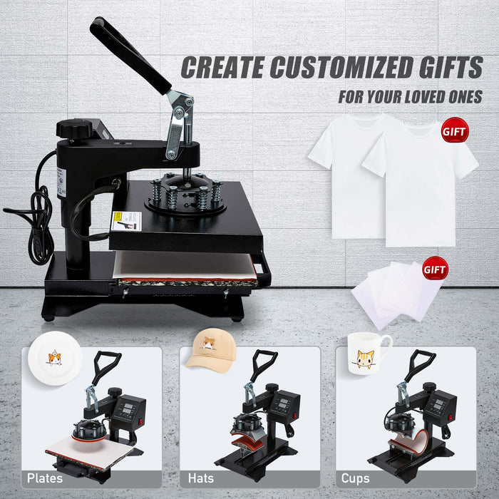 CREWORKS 12x10 Inch Heat Press Machine Professional 360 Swing-Away T-Shirt  Press for Shirt, Phone Case, Mouse Pad, Tote Bag, Pillow Case, Coasters